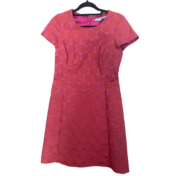 Boden Jacquard A- Line Pink & Red Polka Dot Knee Length Dress Women's Size US4 - Picture 1 of 7